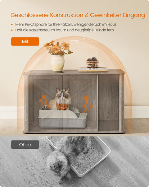 Rootz Cat House - Pet Home - Indoor Shelter - Chipboard - Greige Mottled - 85cm x 48.5cm x 50cm - Double Door - Handles