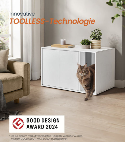 Rootz Cat Litter Box Cabinet - Cat Enclosure - Pet Furniture - Push-to-Open Doors - Snow White - 80cm x 50cm x 50cm