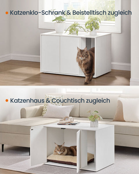 Rootz Cat Litter Box Cabinet - Cat Enclosure - Pet Furniture - Push-to-Open Doors - Snow White - 80cm x 50cm x 50cm