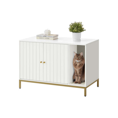 Rootz Katzenklo Cabinet - Litter Box Enclosure - Scratch Mat - Stylish Design - 90 x 48 x 61.5 cm - White