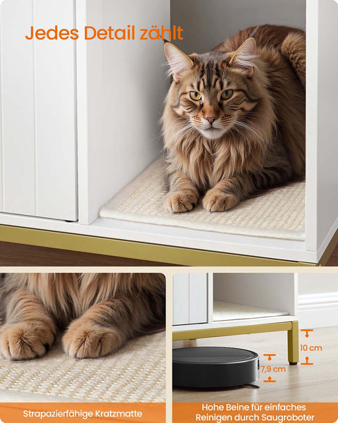 Rootz Katzenklo Cabinet - Litter Box Enclosure - Scratch Mat - Stylish Design - 90 x 48 x 61.5 cm - White