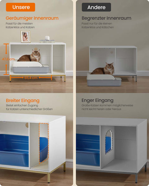 Rootz Katzenklo Cabinet - Litter Box Enclosure - Scratch Mat - Stylish Design - 90 x 48 x 61.5 cm - White