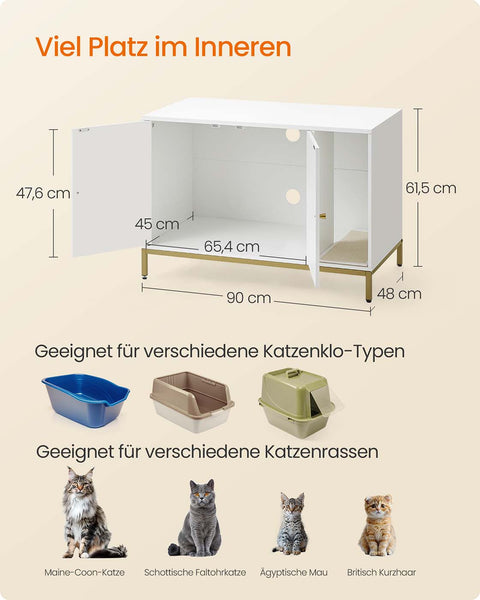 Rootz Katzenklo Cabinet - Litter Box Enclosure - Scratch Mat - Stylish Design - 90 x 48 x 61.5 cm - White
