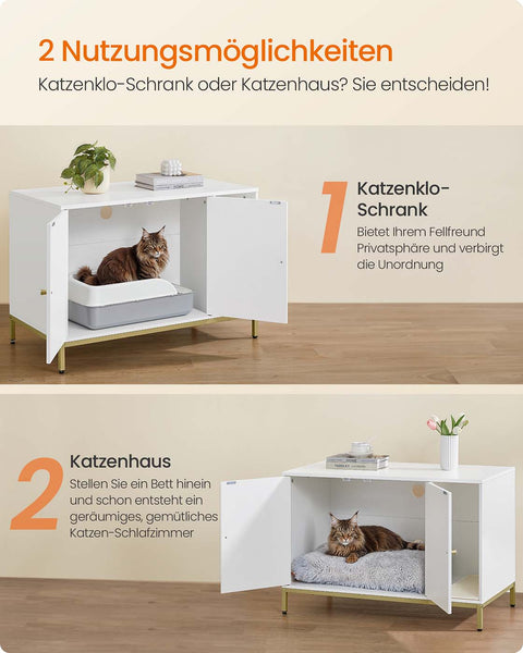 Rootz Katzenklo Cabinet - Litter Box Enclosure - Scratch Mat - Stylish Design - 90 x 48 x 61.5 cm - White