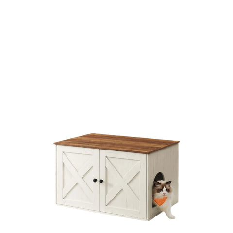 Rootz Katzenhaus Litter Box Cabinet - Side Table - Removable Partition - Multi-Functional - 80 x 53 x 50 cm
