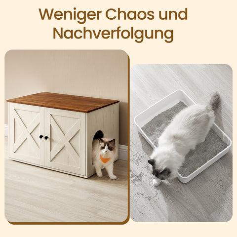Rootz Katzenhaus Litter Box Cabinet - Side Table - Removable Partition - Multi-Functional - 80 x 53 x 50 cm