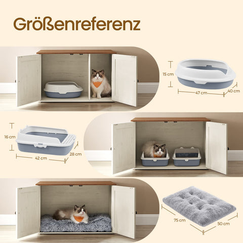 Rootz Katzenhaus Litter Box Cabinet - Side Table - Removable Partition - Multi-Functional - 80 x 53 x 50 cm