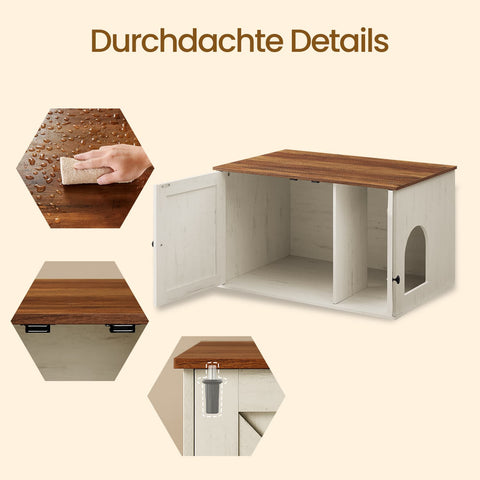 Rootz Katzenhaus Litter Box Cabinet - Side Table - Removable Partition - Multi-Functional - 80 x 53 x 50 cm
