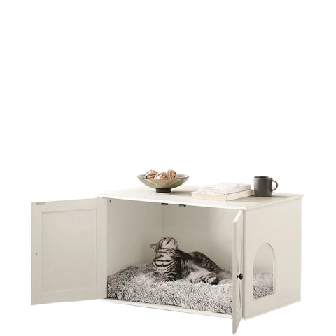 Rootz Katzenhaus Litter Box Cabinet - Side Table - Removable Partition - Stylish Storage - 80 x 53 x 50 cm