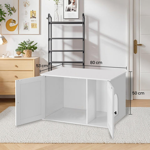 Rootz Katzenhaus Litter Box Cabinet - Side Table - Removable Partition - Stylish Storage - 80 x 53 x 50 cm