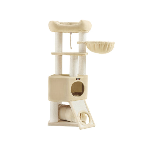 Rootz Cat Tree Tower - Cat Climber - Scratching Post - Chipboard Structure - Plush Finish - Sisal Rope - 50cm x 50cm x 141cm