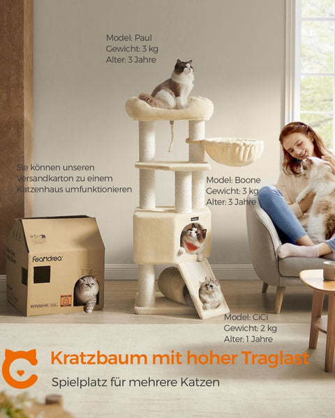 Rootz Cat Tree Tower - Cat Climber - Scratching Post - Chipboard Structure - Plush Finish - Sisal Rope - 50cm x 50cm x 141cm
