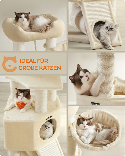 Rootz Cat Tree Tower - Cat Climber - Scratching Post - Chipboard Structure - Plush Finish - Sisal Rope - 50cm x 50cm x 141cm