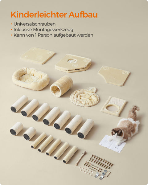 Rootz Cat Tree Tower - Cat Climber - Scratching Post - Chipboard Structure - Plush Finish - Sisal Rope - 50cm x 50cm x 141cm