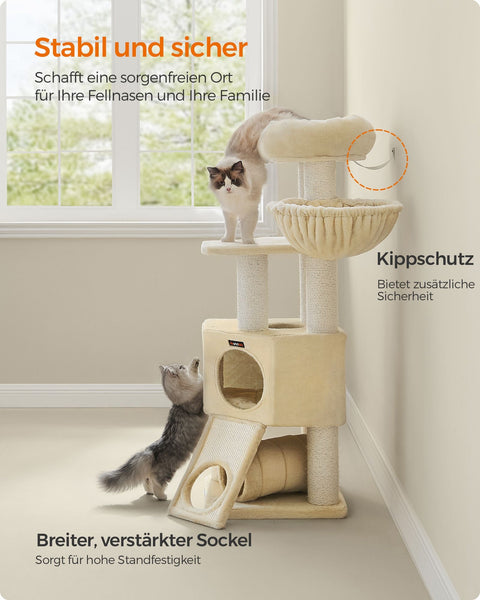 Rootz Cat Tree Tower - Cat Climber - Scratching Post - Chipboard Structure - Plush Finish - Sisal Rope - 50cm x 50cm x 141cm