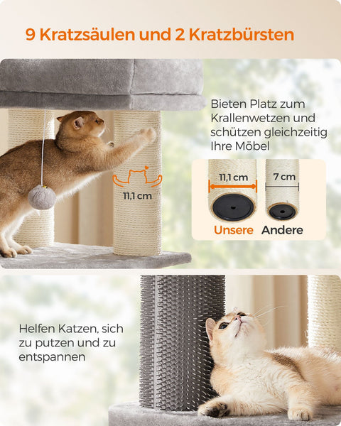Rootz Cat Scratching Post - Cat Tree - Cat Climbing Frame - Chipboard Construction - Plush Covering - Sisal Rope - 50cm x 50cm x 160cm - Dove Gray-Cream White - 22.6kg - Max. 105kg Load Capacity - Ideal for Up to 5 Cats