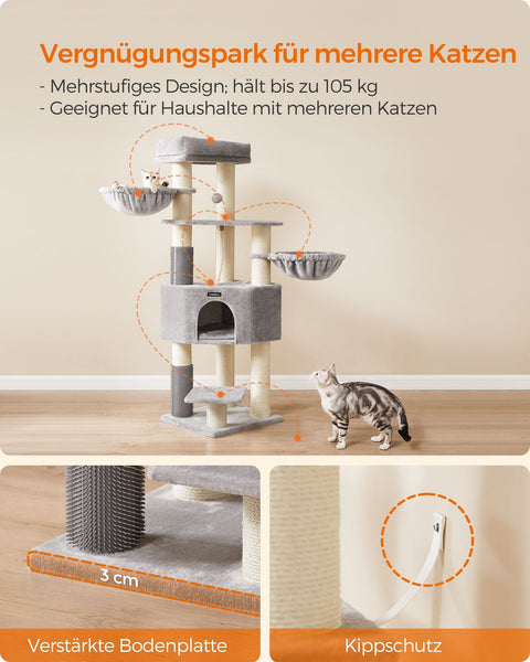 Rootz Cat Scratching Post - Cat Tree - Cat Climbing Frame - Chipboard Construction - Plush Covering - Sisal Rope - 50cm x 50cm x 160cm - Dove Gray-Cream White - 22.6kg - Max. 105kg Load Capacity - Ideal for Up to 5 Cats