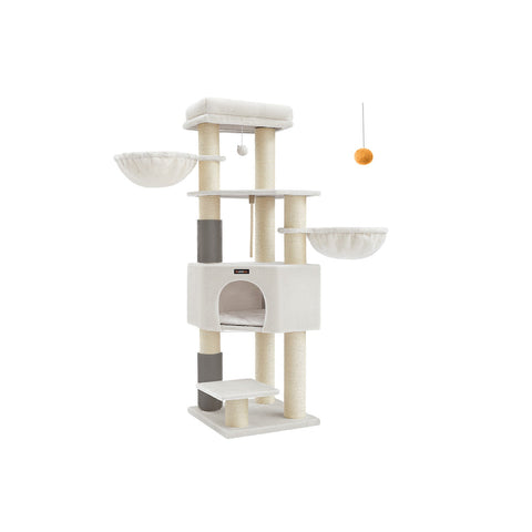 Rootz Cat Scratching Post - Cat Tree - Cat Furniture - Chipboard - Plush - Sisal - 50cm x 50cm x 160cm