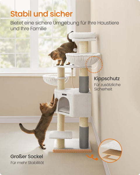 Rootz Cat Scratching Post - Cat Tree - Cat Furniture - Chipboard - Plush - Sisal - 50cm x 50cm x 160cm