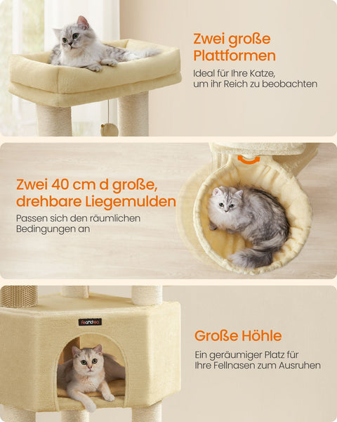 Rootz Cat Tree Tower - Scratching Post - Cat Scratcher - Chipboard Plush - Ideal for Multiple Cats - 50cm x 50cm x 160cm