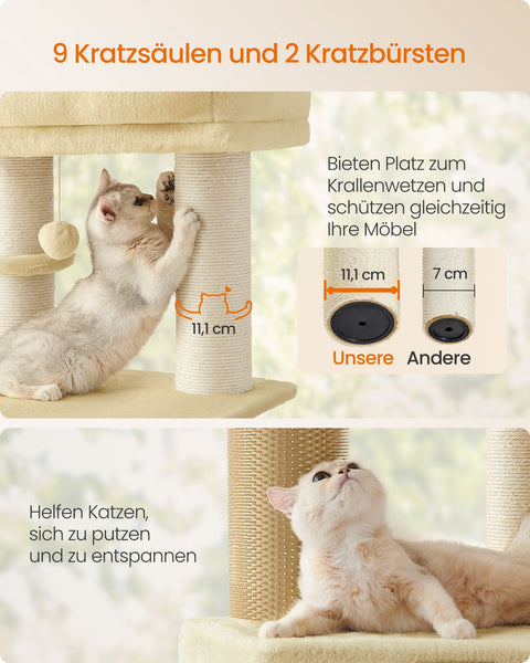 Rootz Cat Tree Tower - Scratching Post - Cat Scratcher - Chipboard Plush - Ideal for Multiple Cats - 50cm x 50cm x 160cm