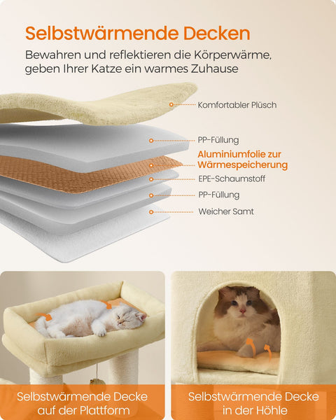 Rootz Cat Tree Tower - Scratching Post - Cat Scratcher - Chipboard Plush - Ideal for Multiple Cats - 50cm x 50cm x 160cm