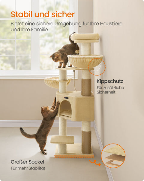 Rootz Cat Tree Tower - Scratching Post - Cat Scratcher - Chipboard Plush - Ideal for Multiple Cats - 50cm x 50cm x 160cm