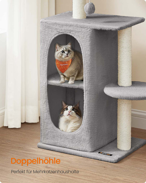 Rootz Grey Cat Scratching Post - Kitty Climbing Tree - Pet Activity Center - Plush & Sisal - 45cm x 35cm x 101cm