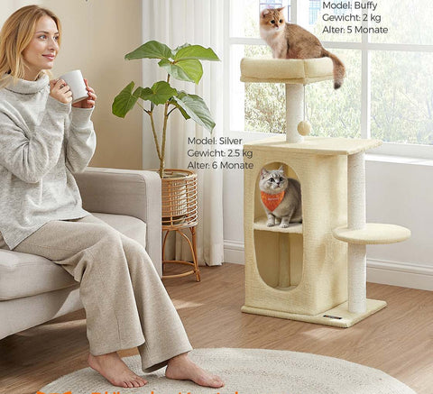 Rootz Cat Scratching Post - Cat Tower - Feline Play Tree - Supports Claw Activity - 45 x 35 x 101 cm