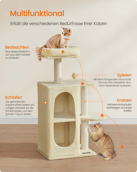 Rootz Cat Scratching Post - Cat Tower - Feline Play Tree - Supports Claw Activity - 45 x 35 x 101 cm