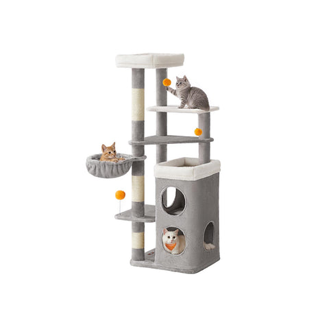 Rootz Cat Tree Scratching Post - Kitty Tower - Cat Condo - Plush Sisal - 53cm x 46cm x 152cm - Pigeon Gray