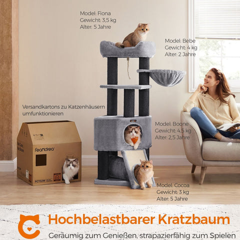 Rootz Scratching Post - Cat Tree - Kitty Condo - Sisal Posts - Stable Base - 50cm x 50cm x 141cm