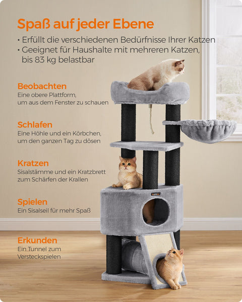 Rootz Scratching Post - Cat Tree - Kitty Condo - Sisal Posts - Stable Base - 50cm x 50cm x 141cm