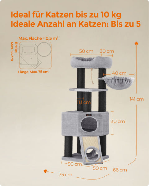 Rootz Scratching Post - Cat Tree - Kitty Condo - Sisal Posts - Stable Base - 50cm x 50cm x 141cm