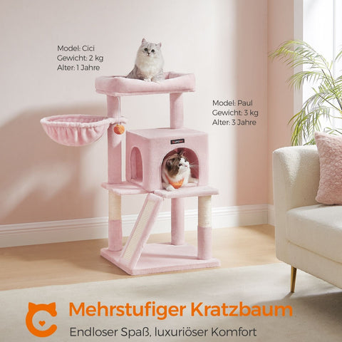 Rootz Luxury Cat Scratching Post - Kitty Tower - Cat Tree - Chipboard Construction - Plush Cover - 48cm x 48cm x 96cm