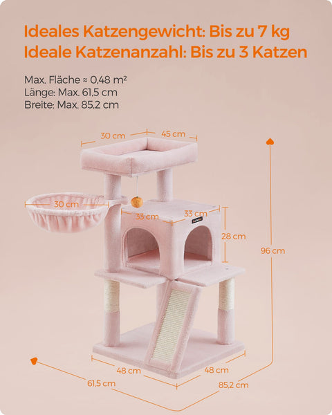 Rootz Luxury Cat Scratching Post - Kitty Tower - Cat Tree - Chipboard Construction - Plush Cover - 48cm x 48cm x 96cm