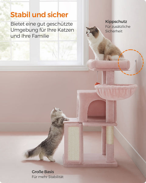 Rootz Luxury Cat Scratching Post - Kitty Tower - Cat Tree - Chipboard Construction - Plush Cover - 48cm x 48cm x 96cm