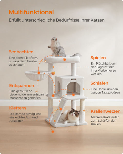 Rootz Cat Scratching Post - Kitty Condo - Cat Tree - Chipboard & Plush - 48cm x 48cm x 96cm - 11.6kg - 50kg Capacity