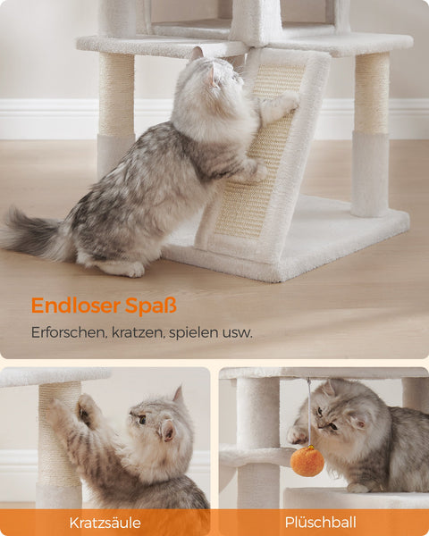 Rootz Cat Scratching Post - Kitty Condo - Cat Tree - Chipboard & Plush - 48cm x 48cm x 96cm - 11.6kg - 50kg Capacity
