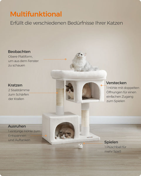 Rootz Cat Scratching Post - Cat Tree - Scratcher - Chipboard - Plush - Sisal - 60cm x 40cm x 84cm