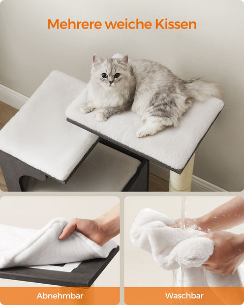 Rootz Scratching Post - Cat Tree - Cat Scratcher - Washable Cat Bed - Chipboard - 500 g/m2 Plush - Sisal - 66cm x 40cm x 86cm