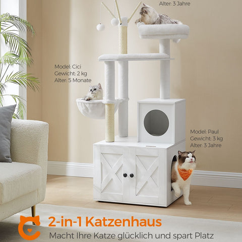 Rootz 2-in-1 Cat Scratching Post - Scratcher Tree - Cat Tower - Chipboard - Plush - Sisal - 57.5cm x 50cm x 151cm