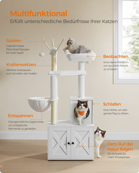 Rootz 2-in-1 Cat Scratching Post - Scratcher Tree - Cat Tower - Chipboard - Plush - Sisal - 57.5cm x 50cm x 151cm