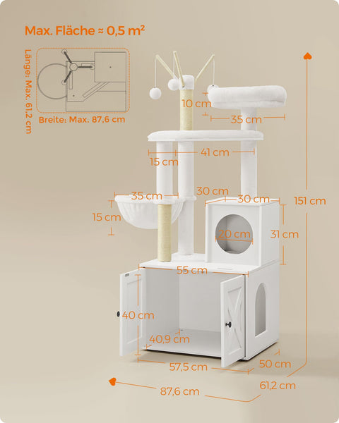 Rootz 2-in-1 Cat Scratching Post - Scratcher Tree - Cat Tower - Chipboard - Plush - Sisal - 57.5cm x 50cm x 151cm