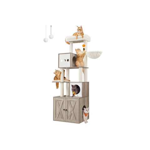 Rootz 2 in 1 Scratching Post - Cat Tree - Scratching Pole - Chipboard - Plush - Sisal - Sturdy Construction - Easy Assembly - 60cm x 52cm x 185cm