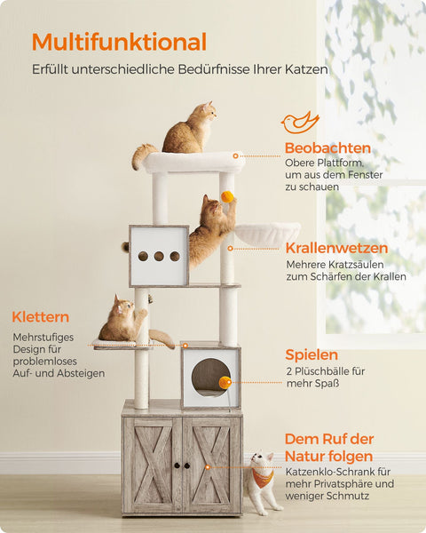 Rootz 2 in 1 Scratching Post - Cat Tree - Scratching Pole - Chipboard - Plush - Sisal - Sturdy Construction - Easy Assembly - 60cm x 52cm x 185cm
