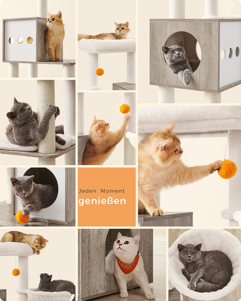 Rootz 2 in 1 Scratching Post - Cat Tree - Scratching Pole - Chipboard - Plush - Sisal - Sturdy Construction - Easy Assembly - 60cm x 52cm x 185cm