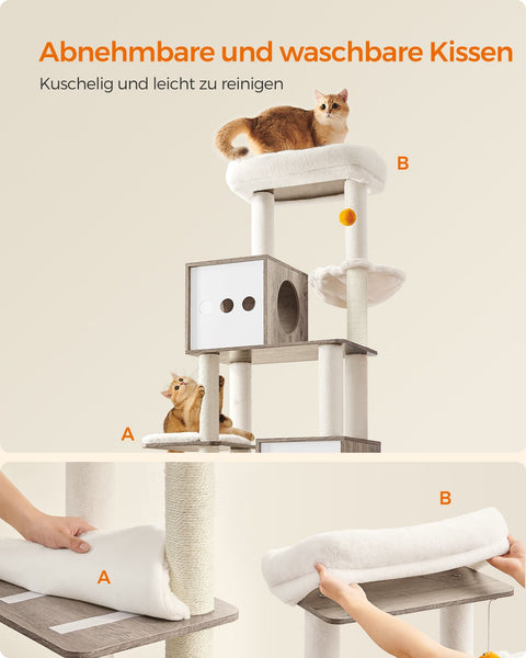 Rootz 2 in 1 Scratching Post - Cat Tree - Scratching Pole - Chipboard - Plush - Sisal - Sturdy Construction - Easy Assembly - 60cm x 52cm x 185cm