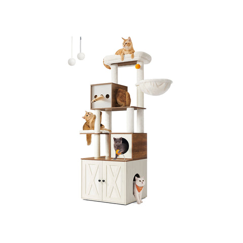 Rootz 2-in-1 Scratch Tree - Cat Tower - Climbing Structure - Durable Sisal - Large 60 x 52 x 180 cm - Honey Brown Vintage White