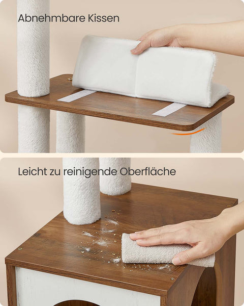 Rootz Cat Scratching Post - Feline Climbing Tree - Cat Activity Center - White and Brown, Sturdy Sisal & Wooden Chipboard - 45cm x 40cm x 165cm